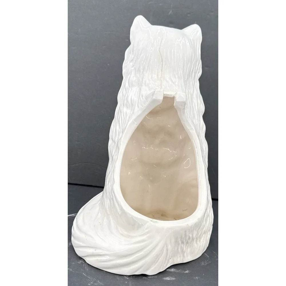 Vintage Ceramic Cat Toilet Brush Holder Organizer White Kitty 11